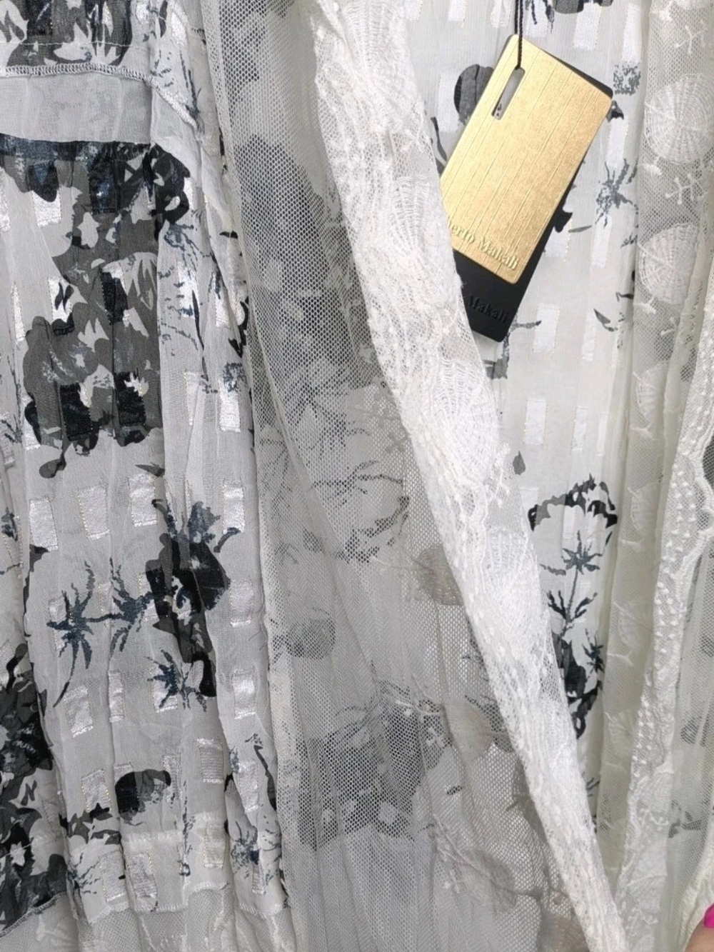 Alberto Makali Lightweight White Black Floral Lace Kimono Cardigan - Picture 6 of 12